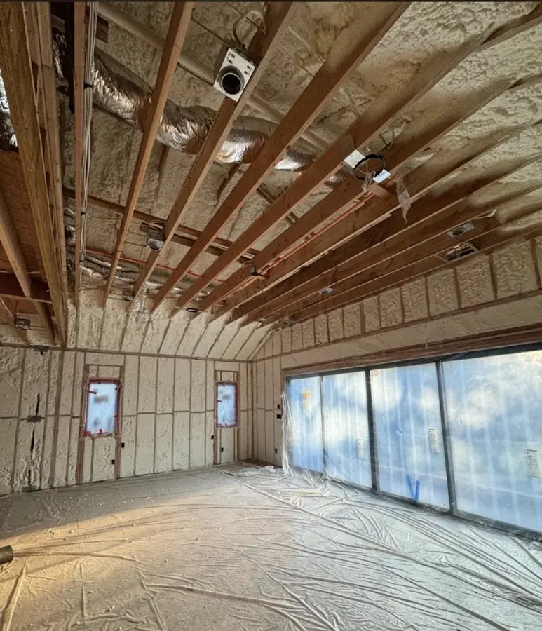 Interior walls and ceiling insulated with spray foam during new construction in Bethel Park